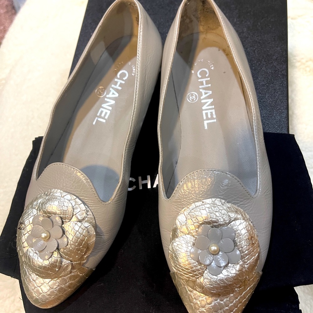 Authentic Chanel Mocassins-loafers calf/python lady shoes